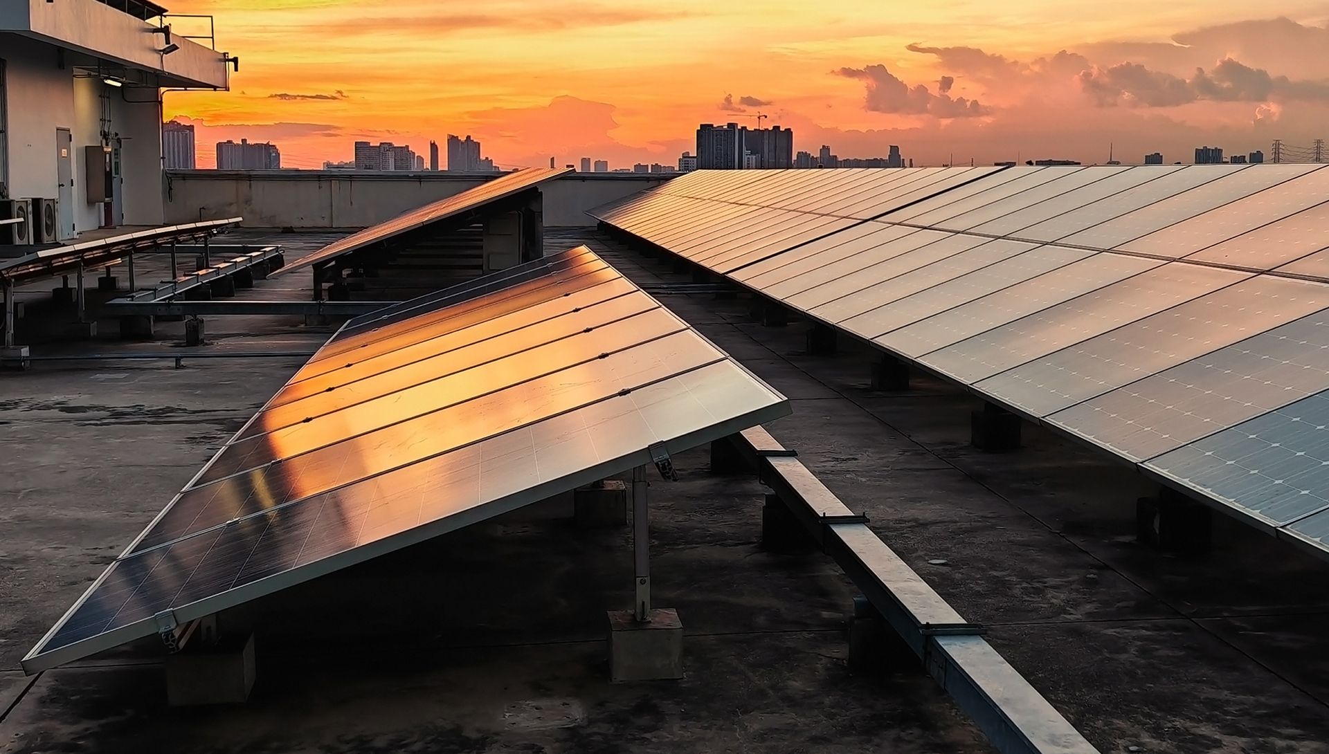 Solar panels on building roof top.
